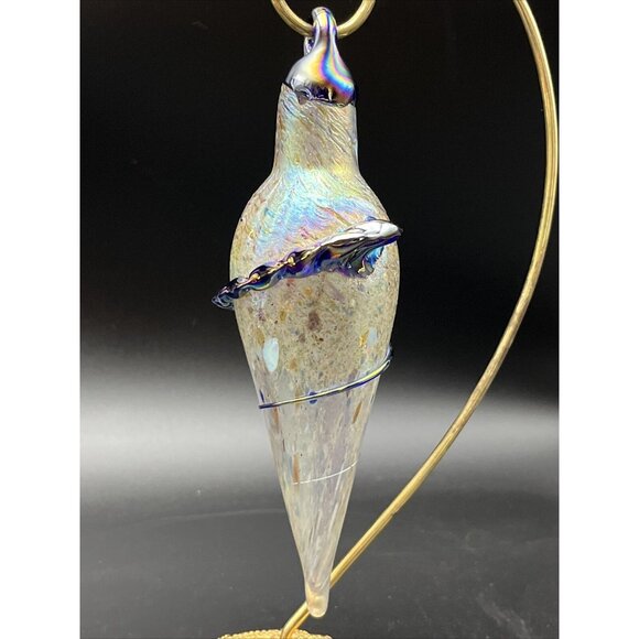 Hand Blown Art Glass Iridescent Oil Slick Plum Bob Teardrop Ornament Sun Catcher - Picture 8 of 14